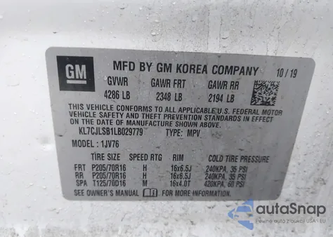 2020 Chevrolet Trax Fwd Lt from USA, damaged, VIN KL7CJLSB1LB029779